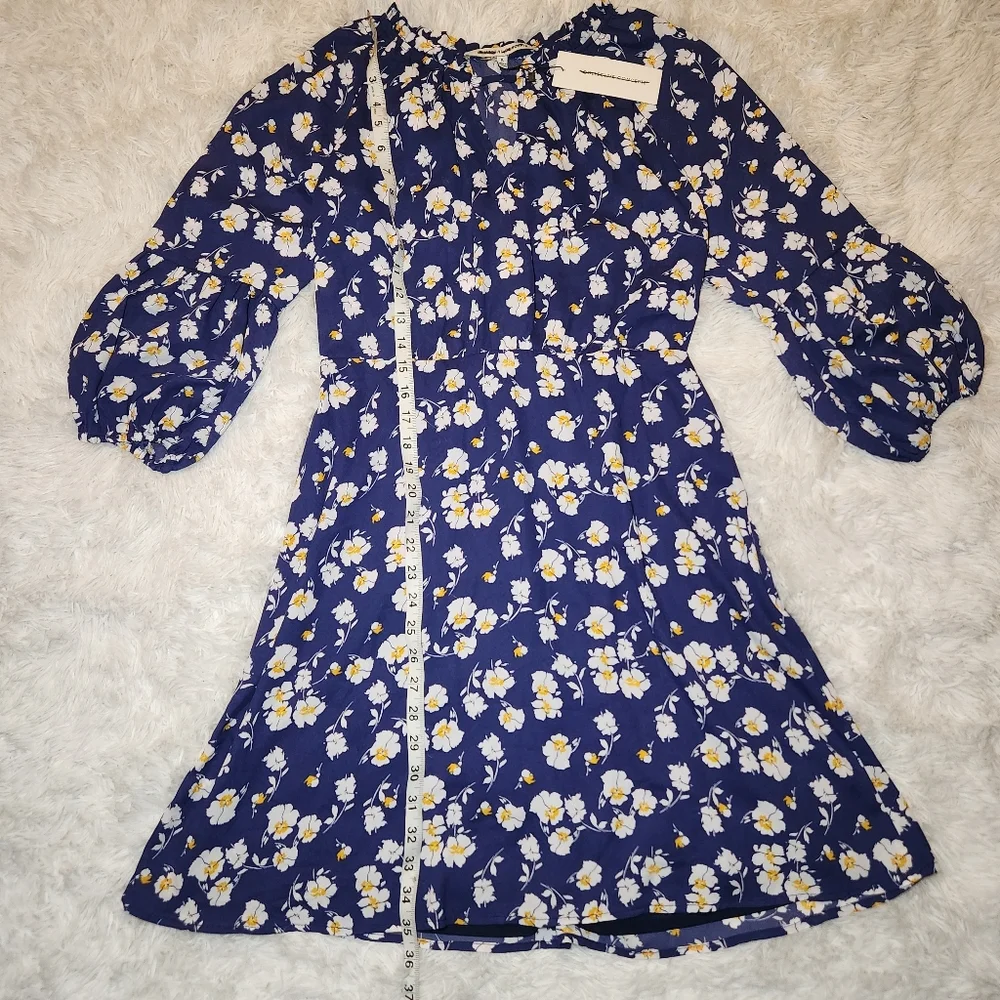 Collective Concepts Blue Floral Balloon Sleeve Dress
